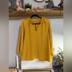 NWOT Mustard Yellow Women’s Peasant V Neck Blouse